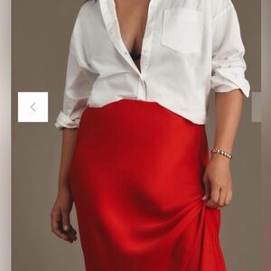 NWT Anthropologie Tilda Maxi Slip Skirt in Red 1X